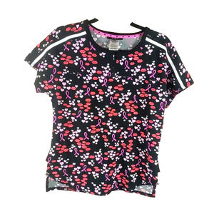 Heart Soul Women's Scrub Top Size Small Black Pink Hearts Ribbon